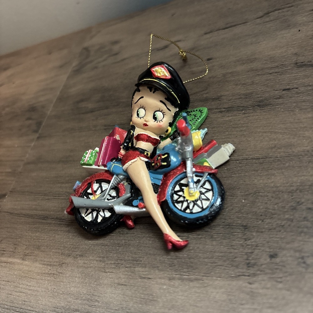 Betty Boop Christmas Ornament on Motorcycle New York City Glitter Biker‎ Cap KFS - Picture 2 of 5
